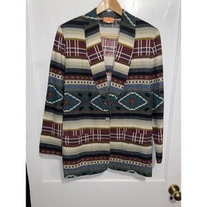 Vintage FSTOP Flax Navajo Tribal Native Western Blazer Womens Sz M Cotton Blend
